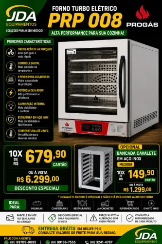Forno Turbo Elétrico Progás PRP-008 Profissional + Cavalete Opcional - com vapor