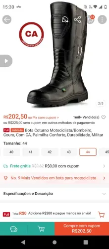 Bota motociclista bombeiro couro n 44