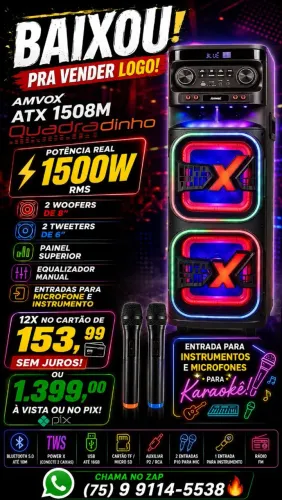 TORRE DE SOM AMVOX 1.508M COM GRAVE DUPLO E MÉDIOS SEPARADOS.