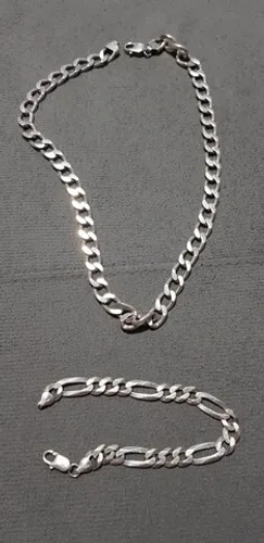 Pulseira e corrente de prata 86gm