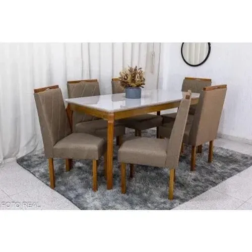 Mesa de Jantar 160×80 6 Cadeiras Diamante Linho rf432