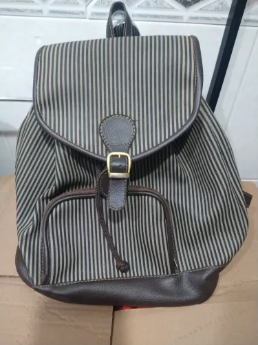 Mochila listrada marrom e bege Eberle Fashion