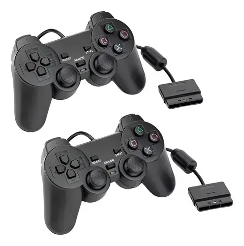 Kit 2 Controles Com Fio Para Playstatio Ps2 Altas Qualidade