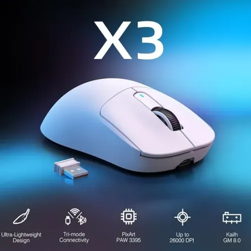 ATTACK SHARK X3 Mouse Gamer Sem Fio Ultraligeiro com Conexão Tri-Modo (2.4G/USB-C/Bluetoot