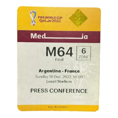 FIFA World Cup Qatar 2022 - Media Access Card M64 Final (Argentina x France) - Raro