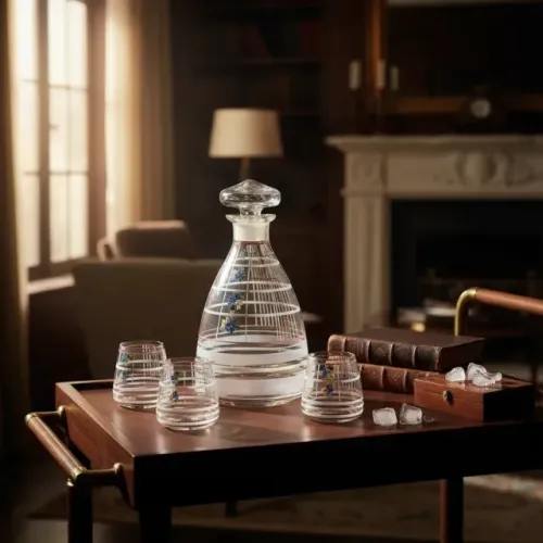 Licoreira Com 5 Copos - Filetados a Ouro - Anos 30 -  'Ao Gosto Veneziano'