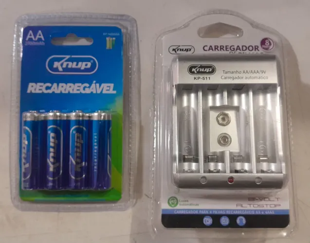 Kit Pilhas AA Recarregáveis 2700mAh + Carregador Knup