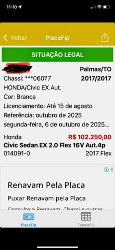 Honda Civic Sedan EX 2.0 Flex 16V Aut.4p 2017