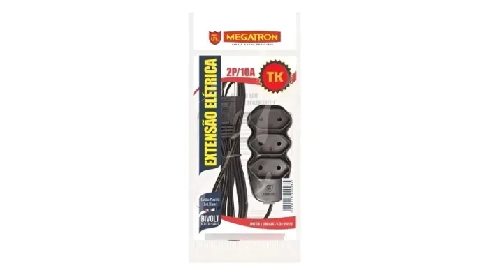 Extensão Elétrica -- Megatron 10a -- Paralelo 2p - 5 Metros Preto