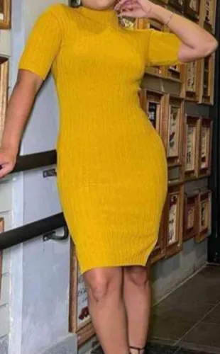 Vestido de Malha tricô modal Amarelo ocre - Tamanho M