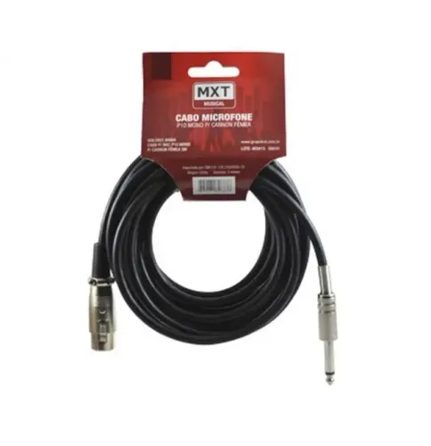 Cabo P10 Mono x Cannon Femea 10 Metros - Microfone - Mxt