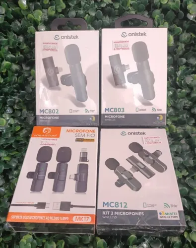Kit 2 Microfone Lapela Sem Fio P/ iPhone Profissional 2 Em 1 Cor Preto 