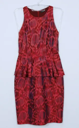 vestido de festa vermelho peplum midi tufi duek em seda - ref. 4418