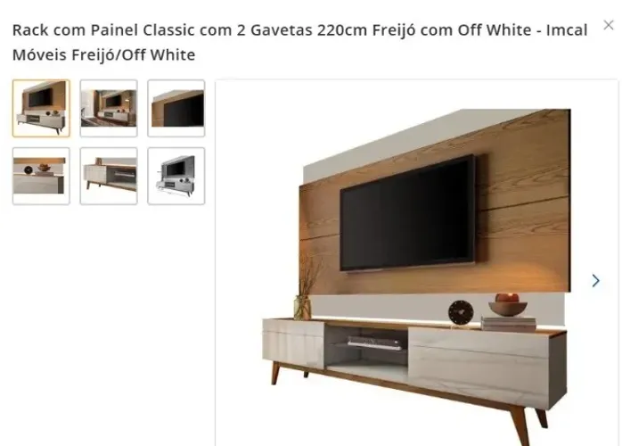 Rack com Painel Classic com 2 Gavetas 220cm Freijó com Off White - Imcal Móveis Freijó/Off