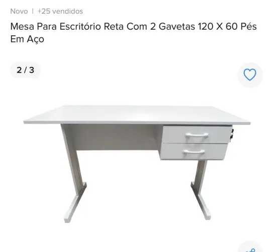 Mesa para escritório reta 120 x 60 cm com 2 gavetas