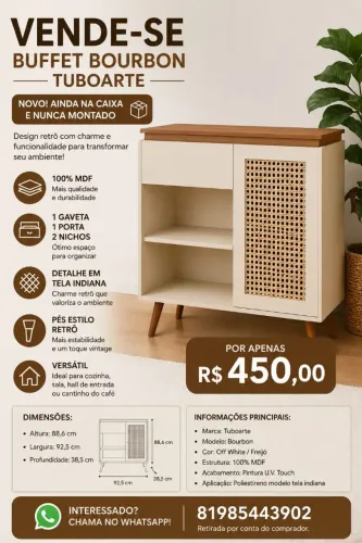 Buffet/Balcão Bourbon Tuboarte 100% MDF -