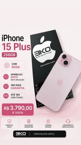 iPhone 15 Plus 256Gb Rosa / Novo Sem Ativação / Loja Física