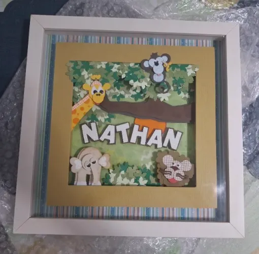 Quadro Maternidade / Decoração Quarto Bebê - Tema Safári (Nome Nathan)