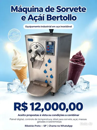 Máquina de sorvete e açaí Bertollo
