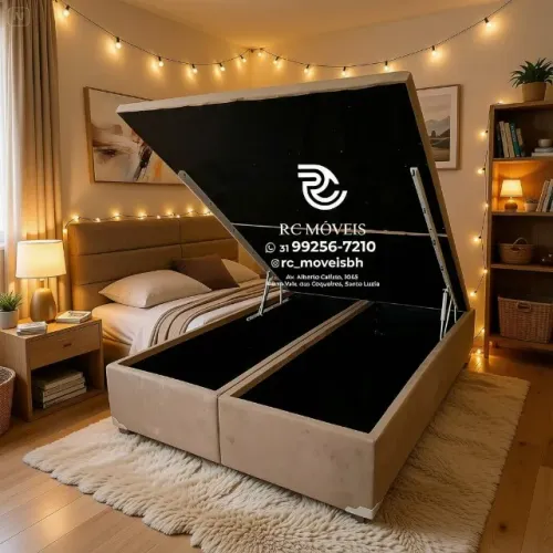 Cama Box Baú Casal 1,38x1,88 Bipartido Pistão a Gás Corino Marrom