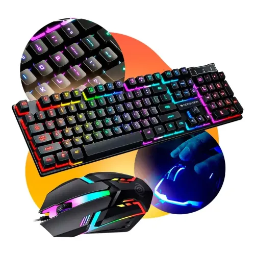 Kit Teclado Semi Mecânico RGB ABNT2 + Mouse Óptico 1200 DPI Gamer