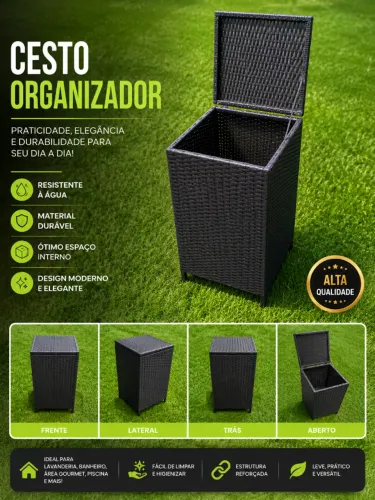 Roupeiro Cesto De Roupa Fibra Sintética 50x50x75 Preto