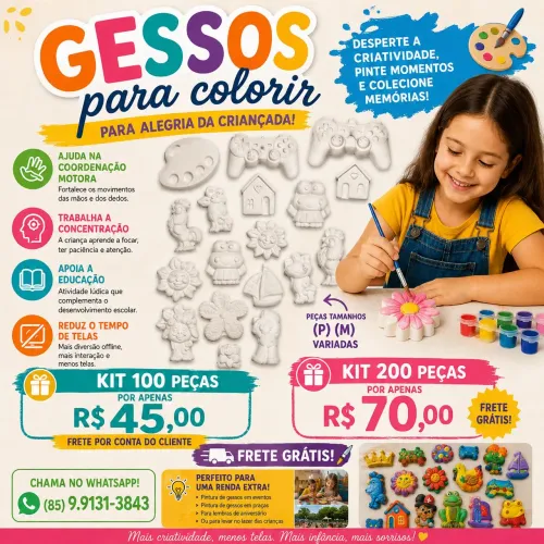 Gessos para colorir 200 peças por $70 reais peças variadas renda extra diversão criança