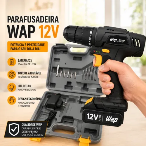 Parafusadeira e Furadeira WAP 12V Bivolt com Bateria Li-Ion