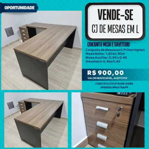 Conjunto de Mesas em L + Gaveteiro