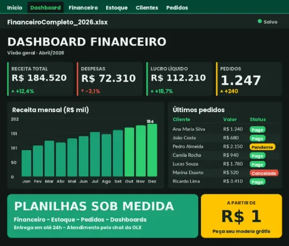 PLANILHA EXCEL SOB MEDIDA - ENTREGA 24H