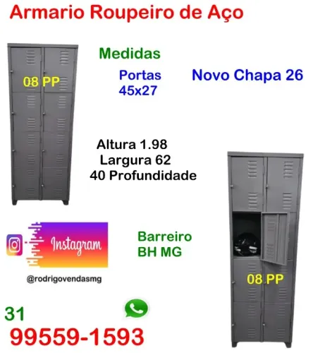 Escaninho de aço Roupeiro armário 08 Portas comercio Vestiário Industria Academia Loja