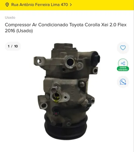 COMPRESSOR AR CONDICIONADO TOYOTA COROLLA 2.0 FLEX 2016 2017 