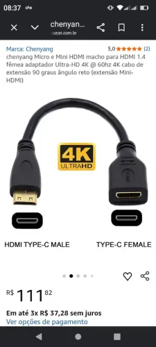 Cabo mini HDMI macho HDMI fêmea