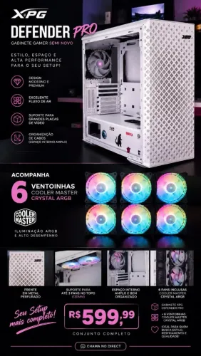 Gabinete XPG Defender Pro com Fans Cooler Master Crystal 