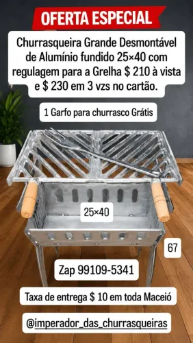 Churrasqueira Grande de Alumínio fundido com regulagem para a Grelha 25×40