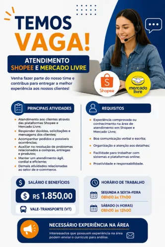 ATENDIMENTO E-COMMERCE - SHOPEE E MERCADO LIVRE