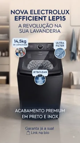 LAVADOURA DE ROUPAS ELETROLUX EFFICIENTE 14,5KG PRETA