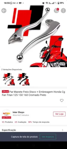 Manete de moto 160 cromado 