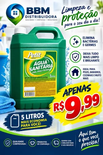 Agua sanitária 5L, produtos de limpeza com altíssima qualidade e os melhores preços.