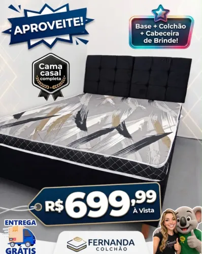 CAMA CASAL COMPLETA BASE COLCHÃO E CABECEIRA DE BRINDE FERNANDA COLCHÃO