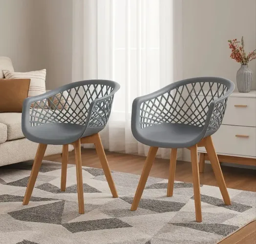 4 cadeiras cinzas de jantar Web wood pés de madeira