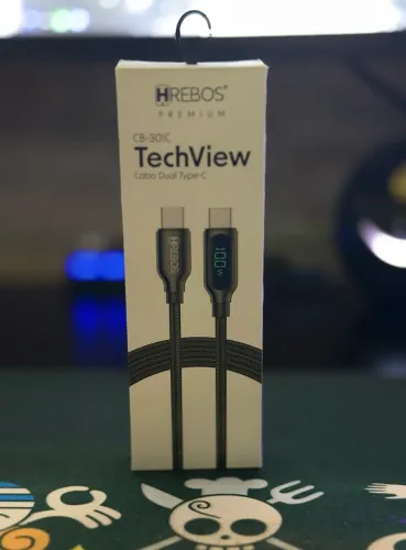 CABO HREBOS PREMIUM TECHVIEW 100W ? USB-C PARA USB-C - COM DISPLAY?
