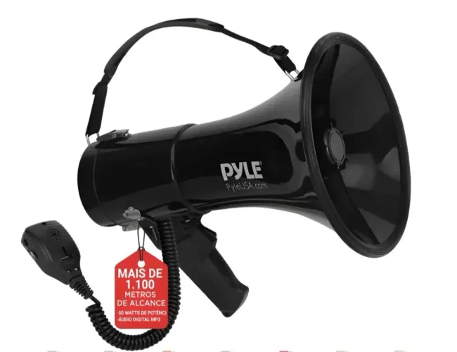 Mega Fone Pyle Recarregável Profissional 50w fala grava aux