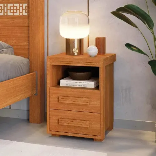 Mesa de Cabeceira Pés Madeira 2 Gavetas Tóquio MDF
