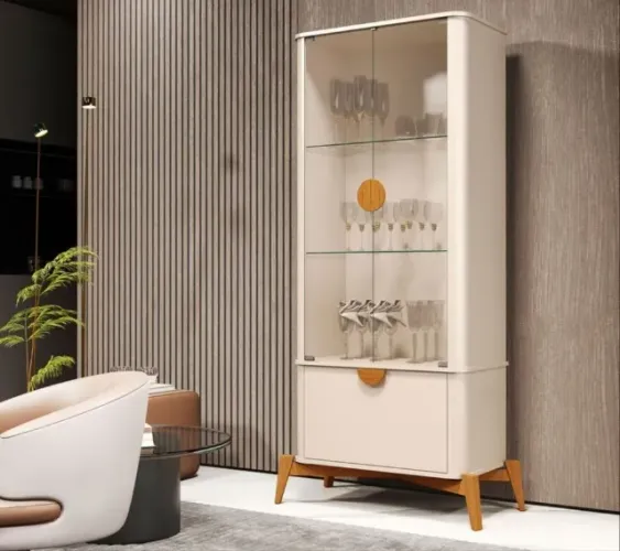 Cristaleira Buriti 2 Portas 100% MDF e Pés em Madeira - VELLARI MOVEIS