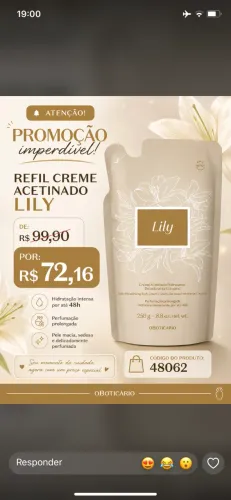 HIDRATANTE LILY BOTICARIO PROMOÇÃO 