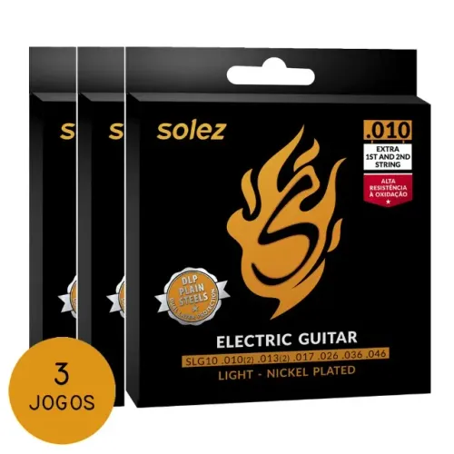Kit C/ 3 Jogos de Encordoamento Solez P/ Guitarra SLG10 0.10/0.46 - EC0344