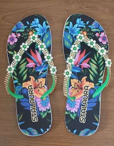 Chinelo Feminino Bordado Decorado Flores