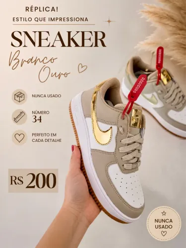 Réplica Sneaker Branco Ouro Número 34
