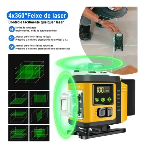 Nível a Laser Profissional 16 Linhas Com Tripé 02 Baterias